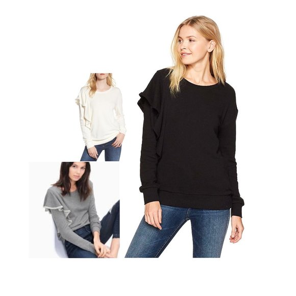 NWT Women's Splendid West Fourth Ruffle Sweatshirt White, Gray, Black $100 - Picture 1 of 6